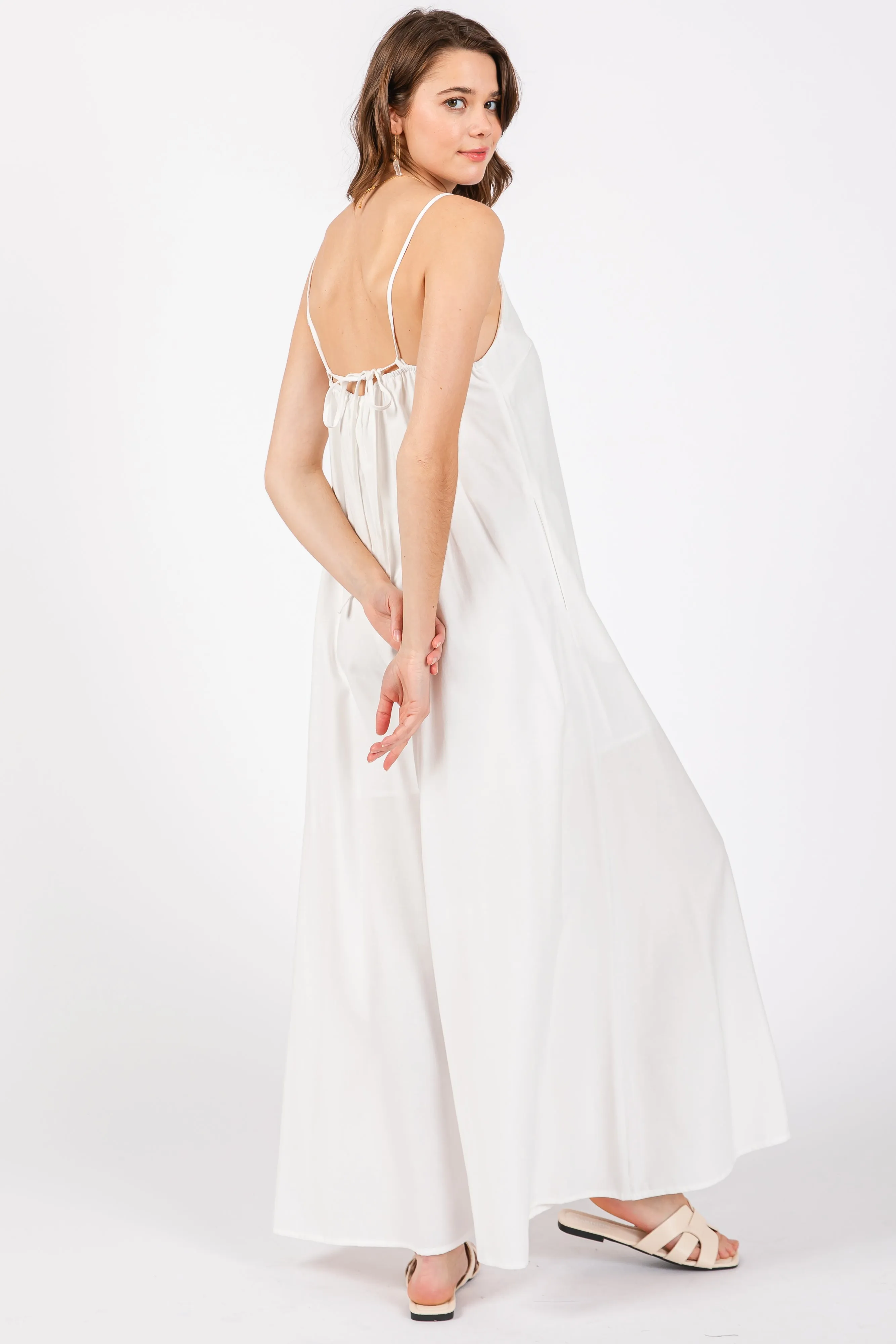 Ivory V-Neck Sleeveless Wide Leg Jumpsuit sold by Pinkblush product image thumbnail 3