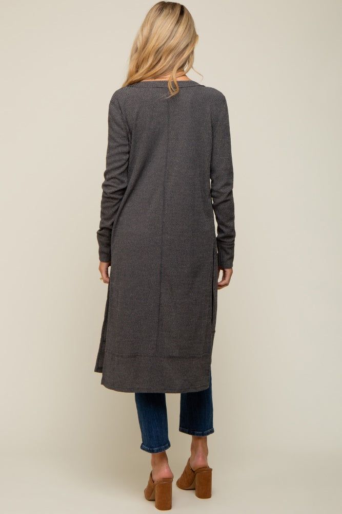 Charcoal Rib Knit Front Button Maternity Cardigan sold by Pinkblush product image thumbnail 3