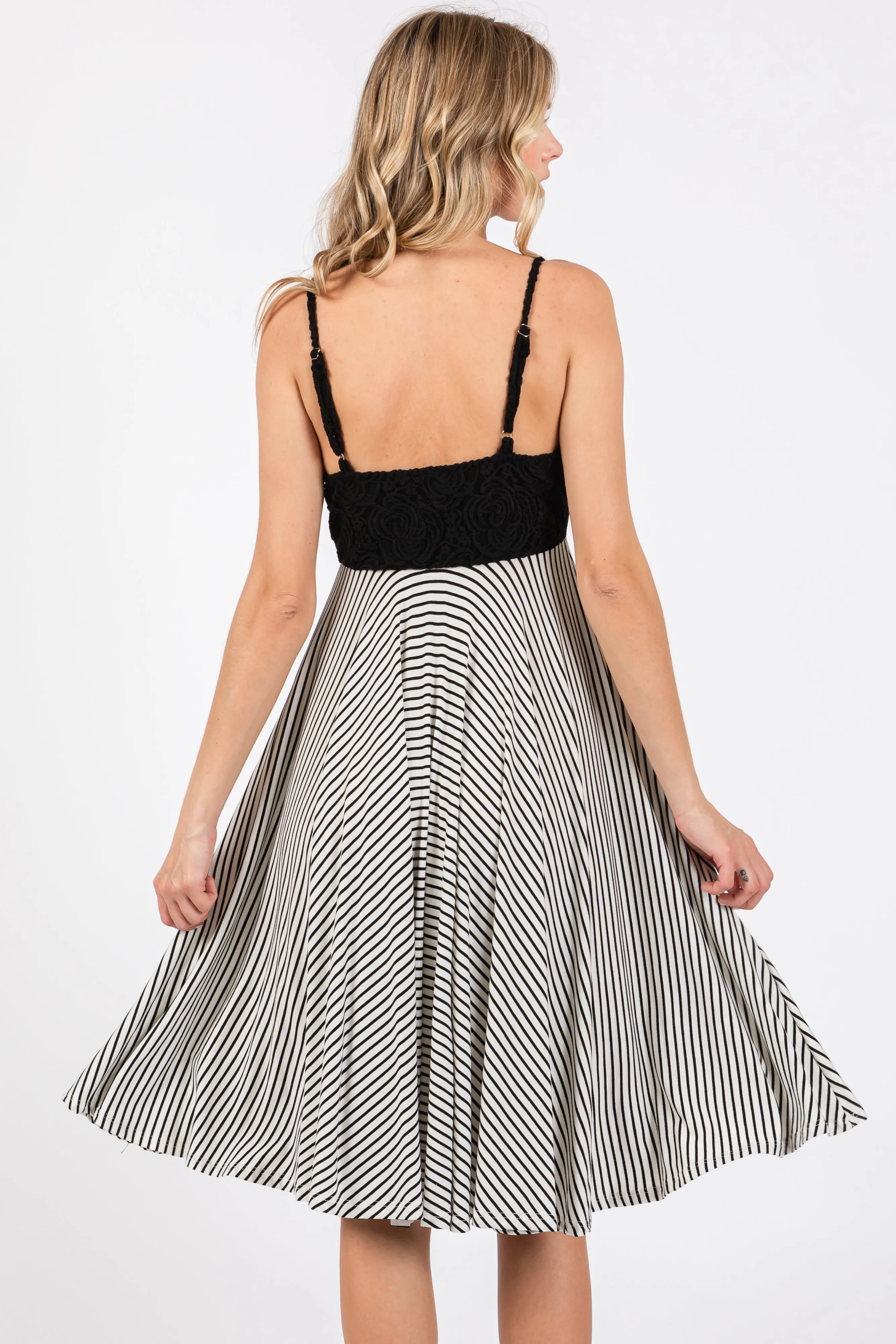 Black Striped Lace V-Neck Dress sold by Pinkblush product image thumbnail 4