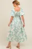 Teal Floral Puff Sleeve Maternity Midi Dress sold by Pinkblush
