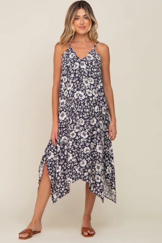 Charcoal Floral Handkerchief Maternity Midi Dress sold by Pinkblush