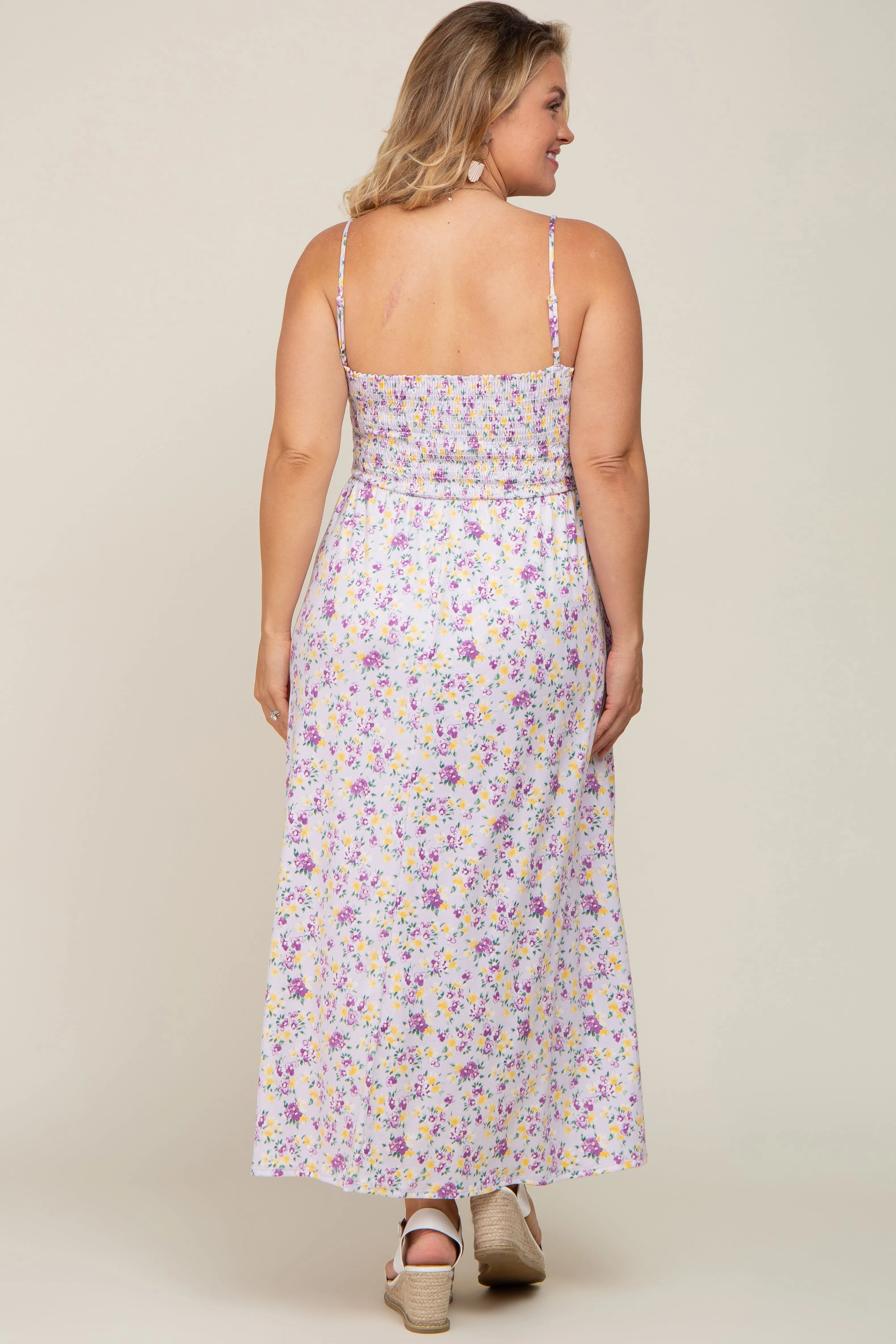 Lavender Square Neck Smocked Plus Maternity Midi Dress sold by Pinkblush product image thumbnail 3