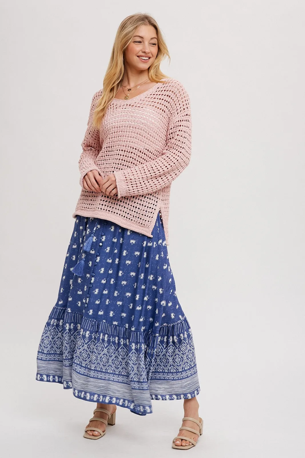 Blue Floral Button Front Maxi Skirt sold by Pinkblush product image thumbnail 2