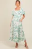 Teal Floral Puff Sleeve Maternity Midi Dress sold by Pinkblush