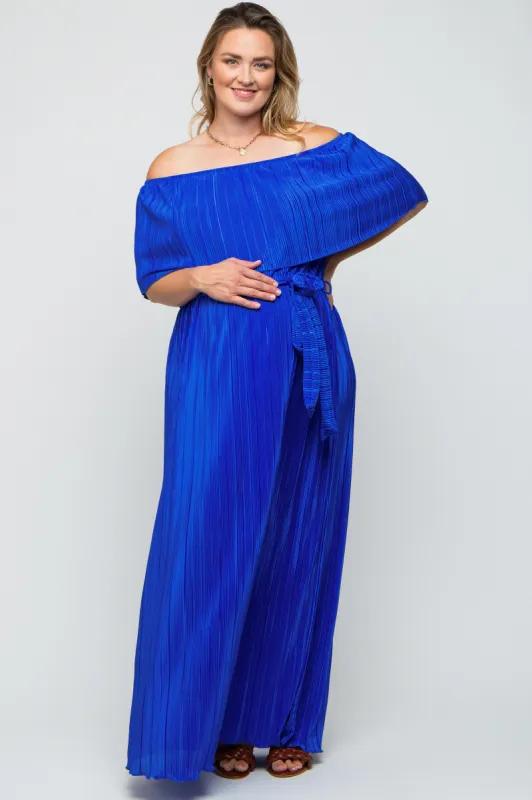 Royal Blue Plisse Off Shoulder Maternity Plus Maxi Dress sold by Pinkblush