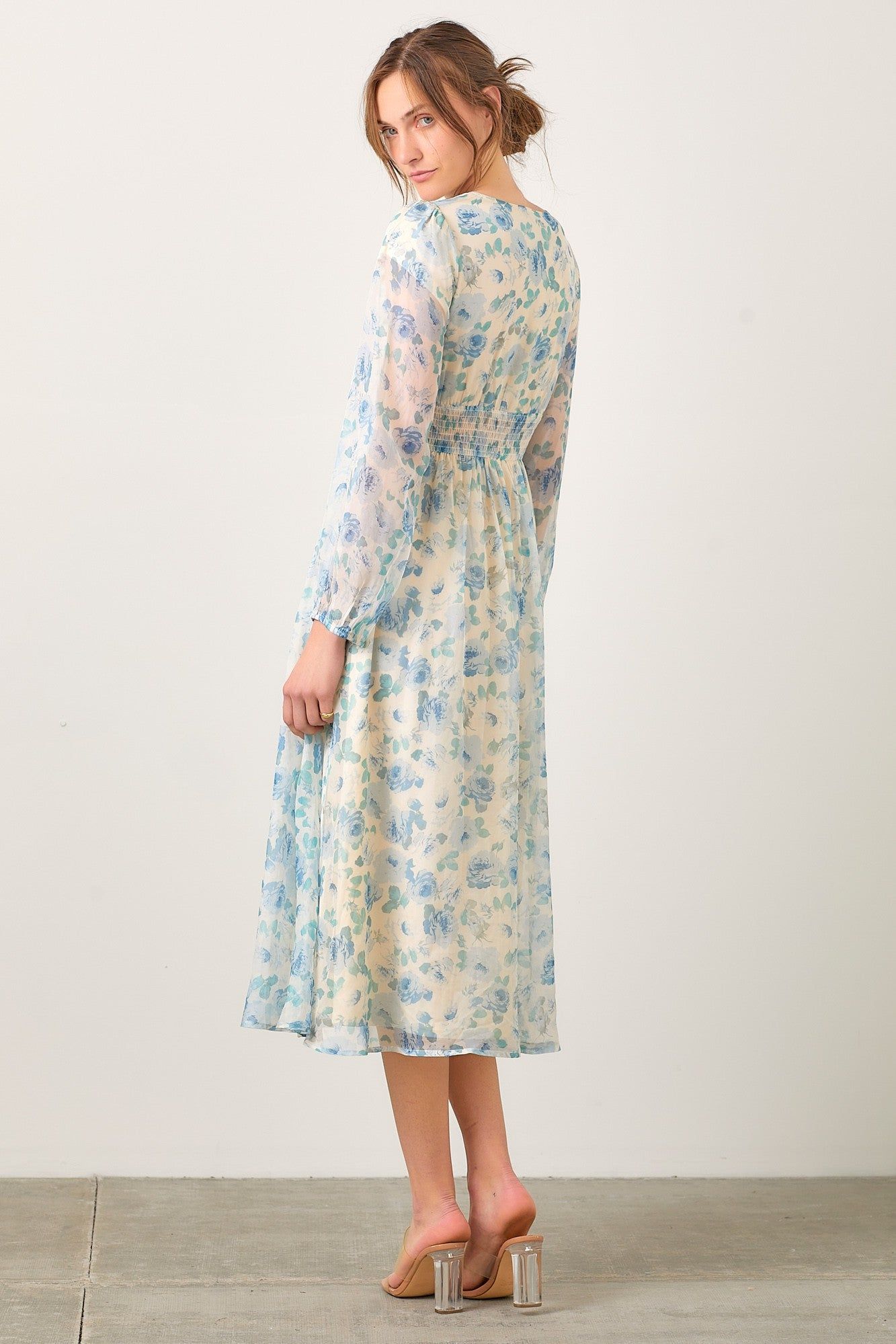 Blue Multi Watercolor Floral Mesh Dress sold by Pinkblush product image thumbnail 3