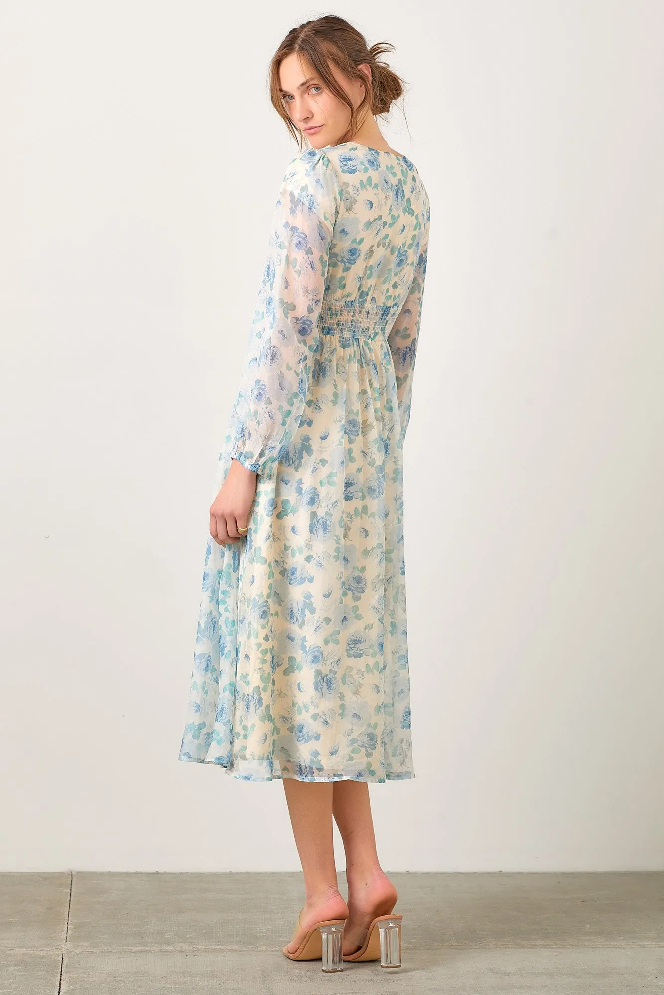 Blue Multi Watercolor Floral Mesh Dress sold by Pinkblush product image thumbnail 3