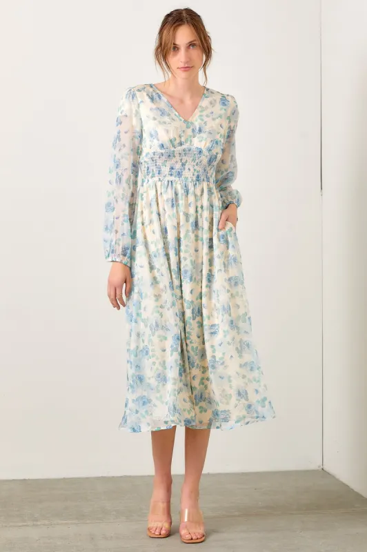 Blue Multi Watercolor Floral Mesh Dress sold by Pinkblush