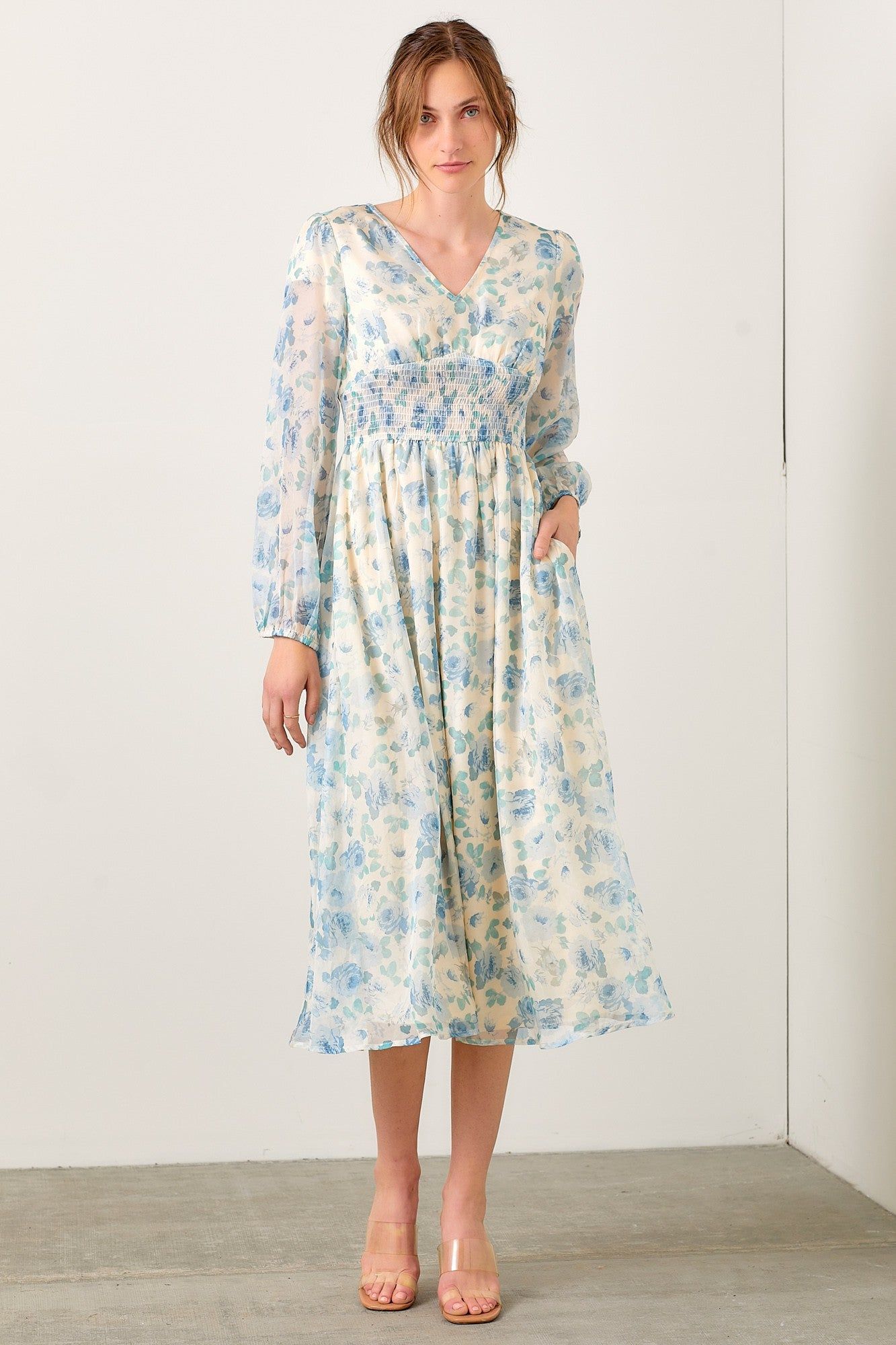 Blue Multi Watercolor Floral Mesh Dress sold by Pinkblush
