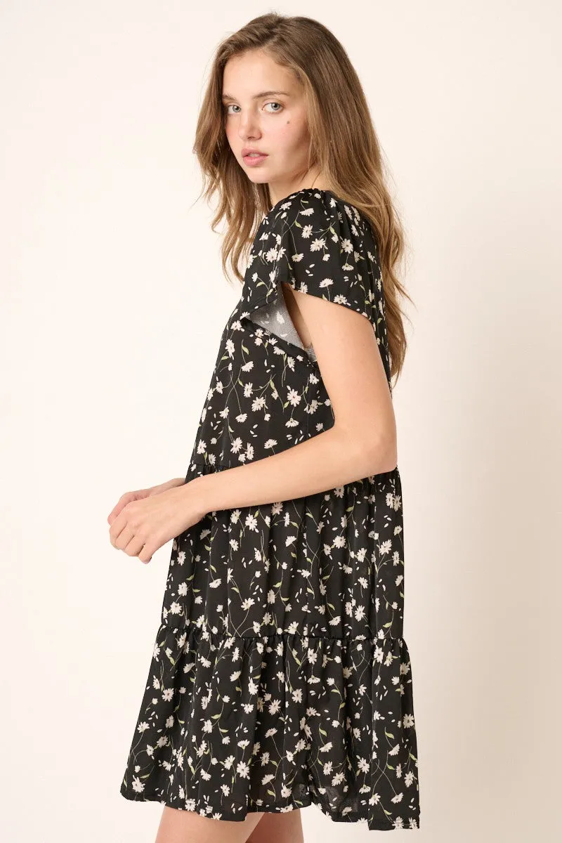 Black Daisy Flower Print Ruffle Detail Mini Dress sold by Pinkblush product image thumbnail 2