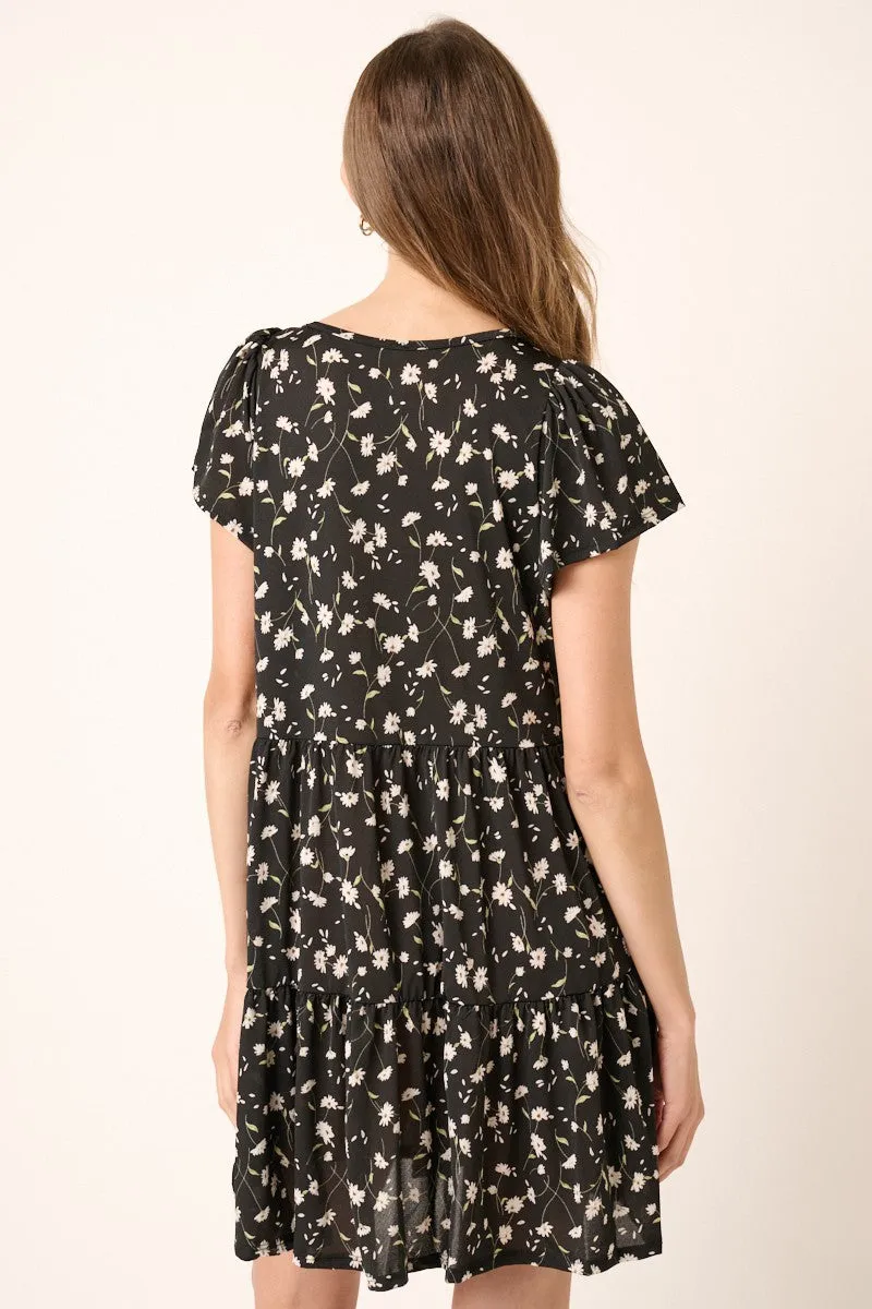 Black Daisy Flower Print Ruffle Detail Mini Dress sold by Pinkblush product image thumbnail 3