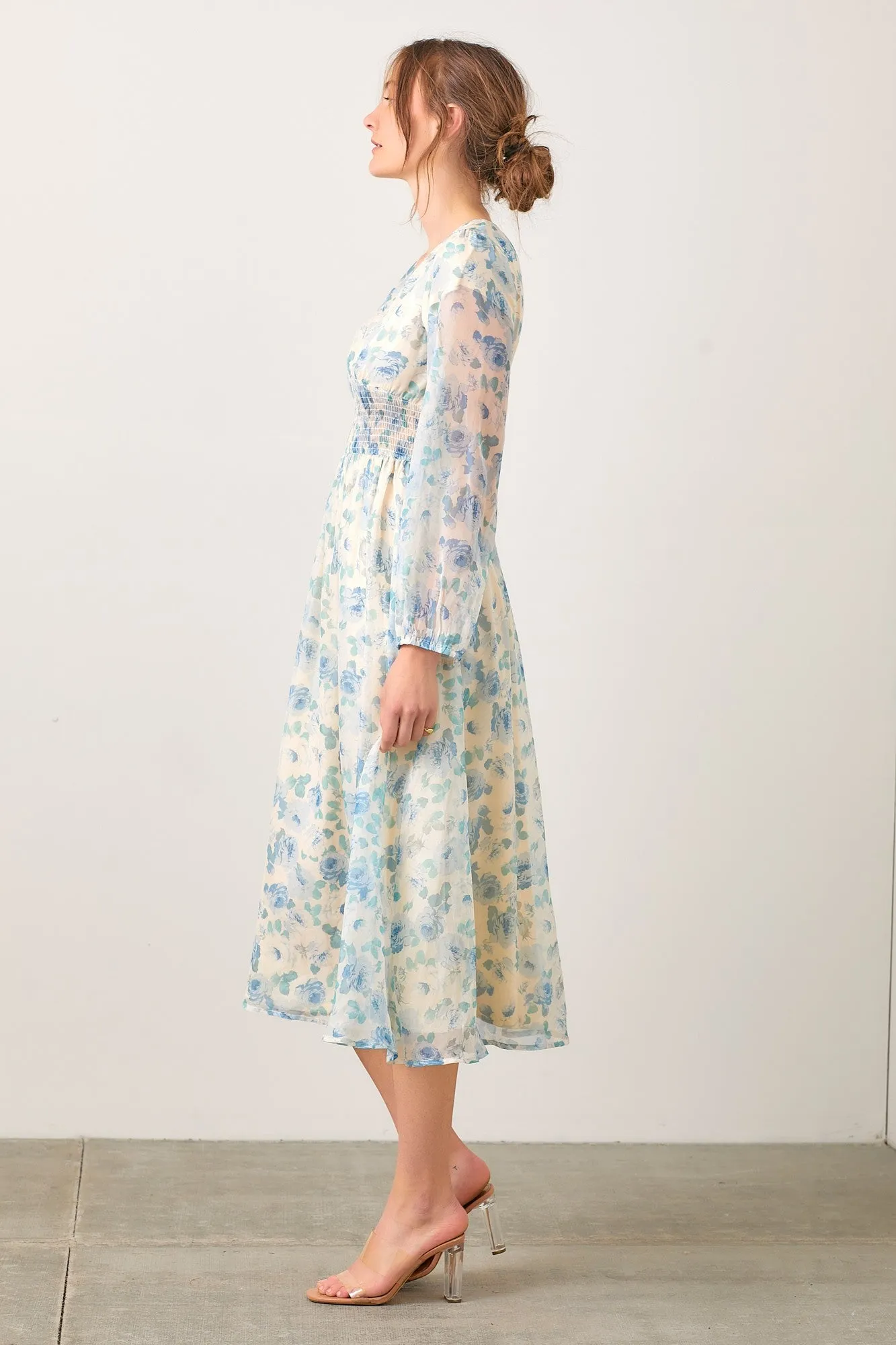 Blue Multi Watercolor Floral Mesh Dress sold by Pinkblush product image thumbnail 2