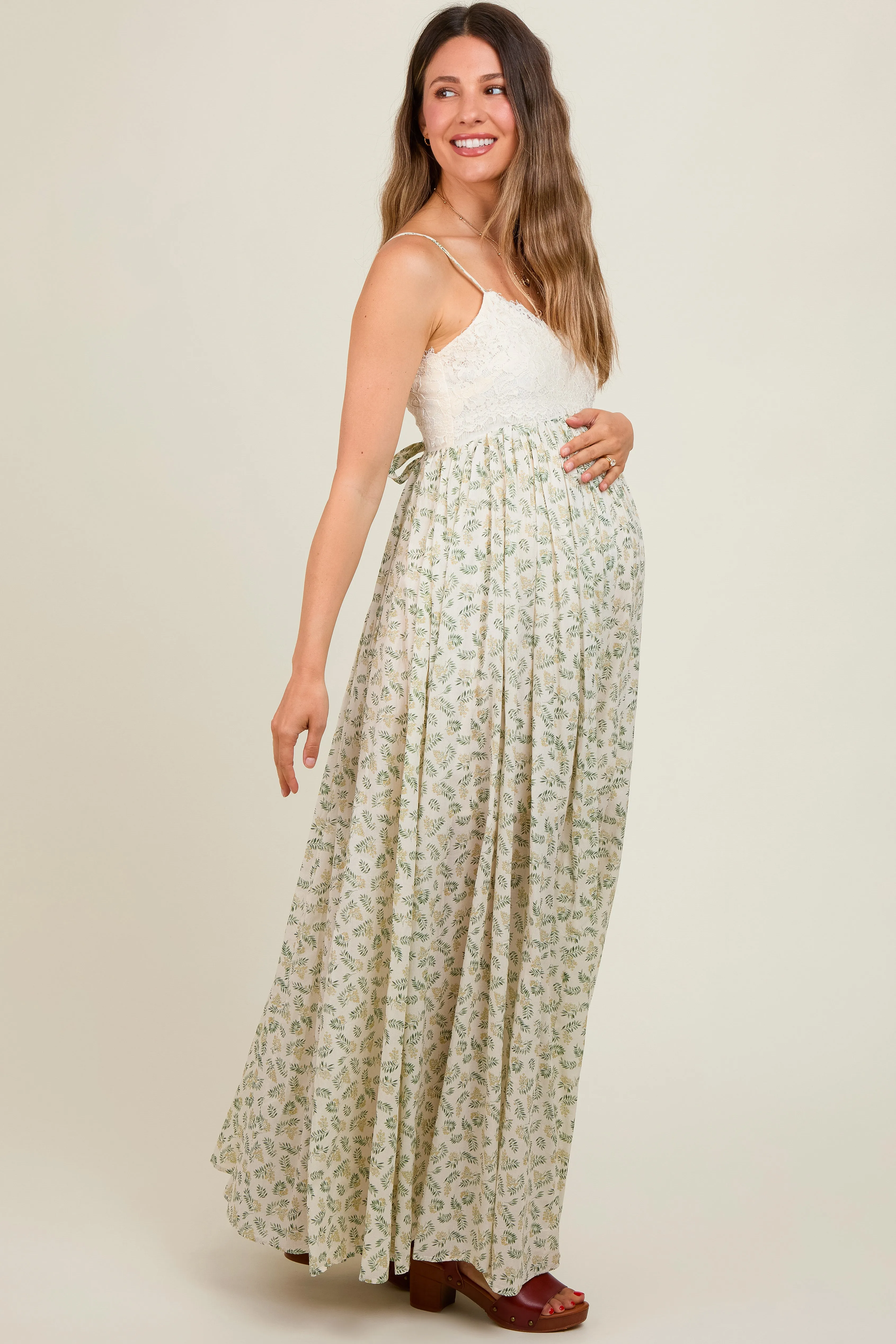 Green Floral Lace Contrast Maternity Maxi Dress sold by Pinkblush product image thumbnail 3