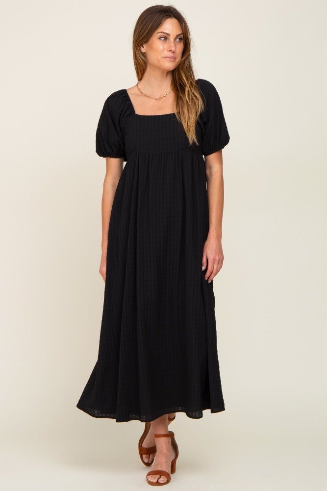 Black Textured Gingham Square Neck Maxi Dress sold by Pinkblush product image thumbnail 4