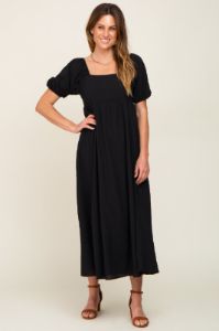 Black Textured Gingham Square Neck Maxi Dress sold by Pinkblush