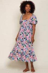 Multicolor Floral Puff Sleeve Midi Dress sold by Pinkblush