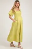 Light Olive Smocked Square Neck Puff Sleeve Tiered Maternity Maxi Dress sold by Pinkblush
