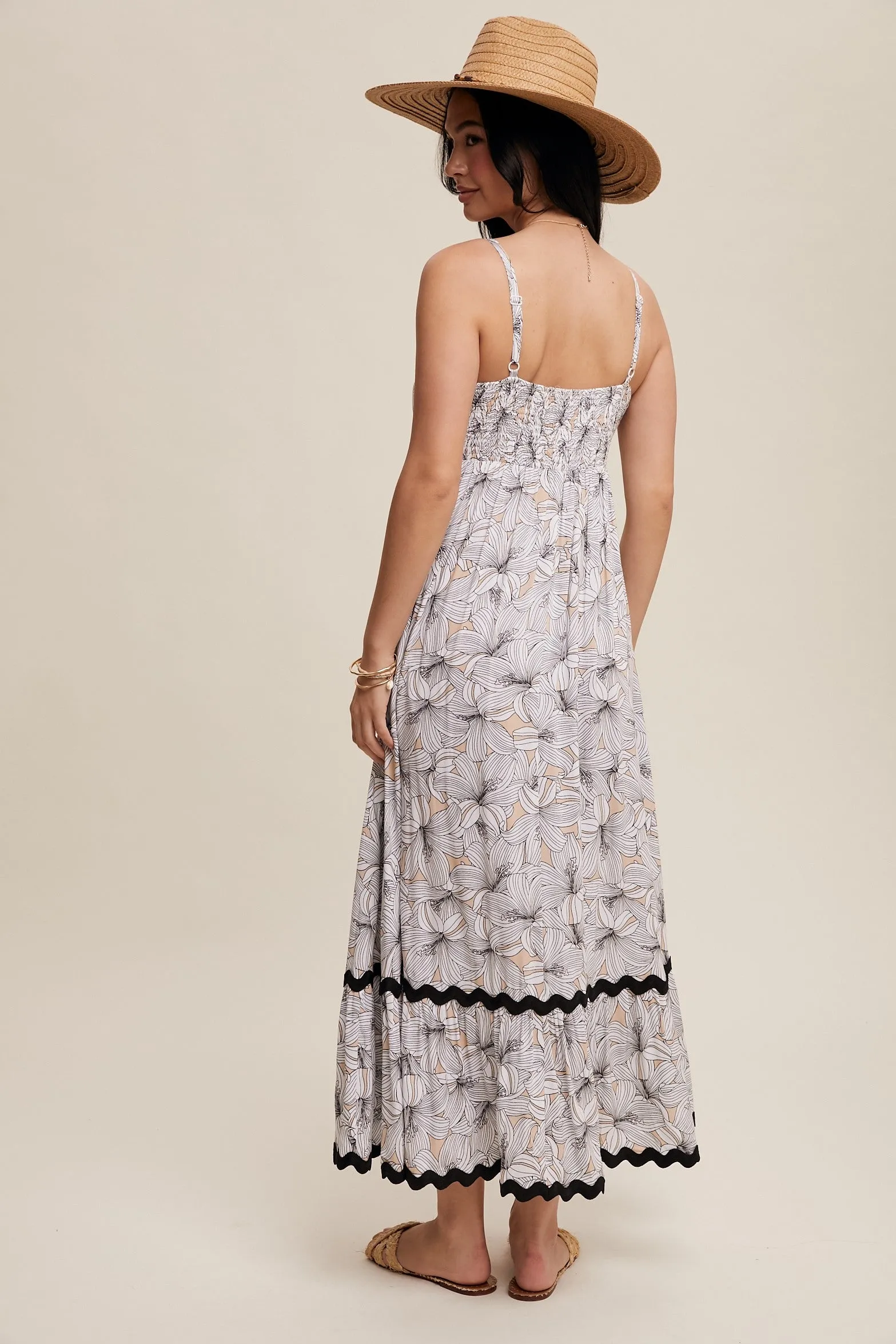 Taupe Floral Wavy Trim Maxi Dress sold by Pinkblush product image thumbnail 3