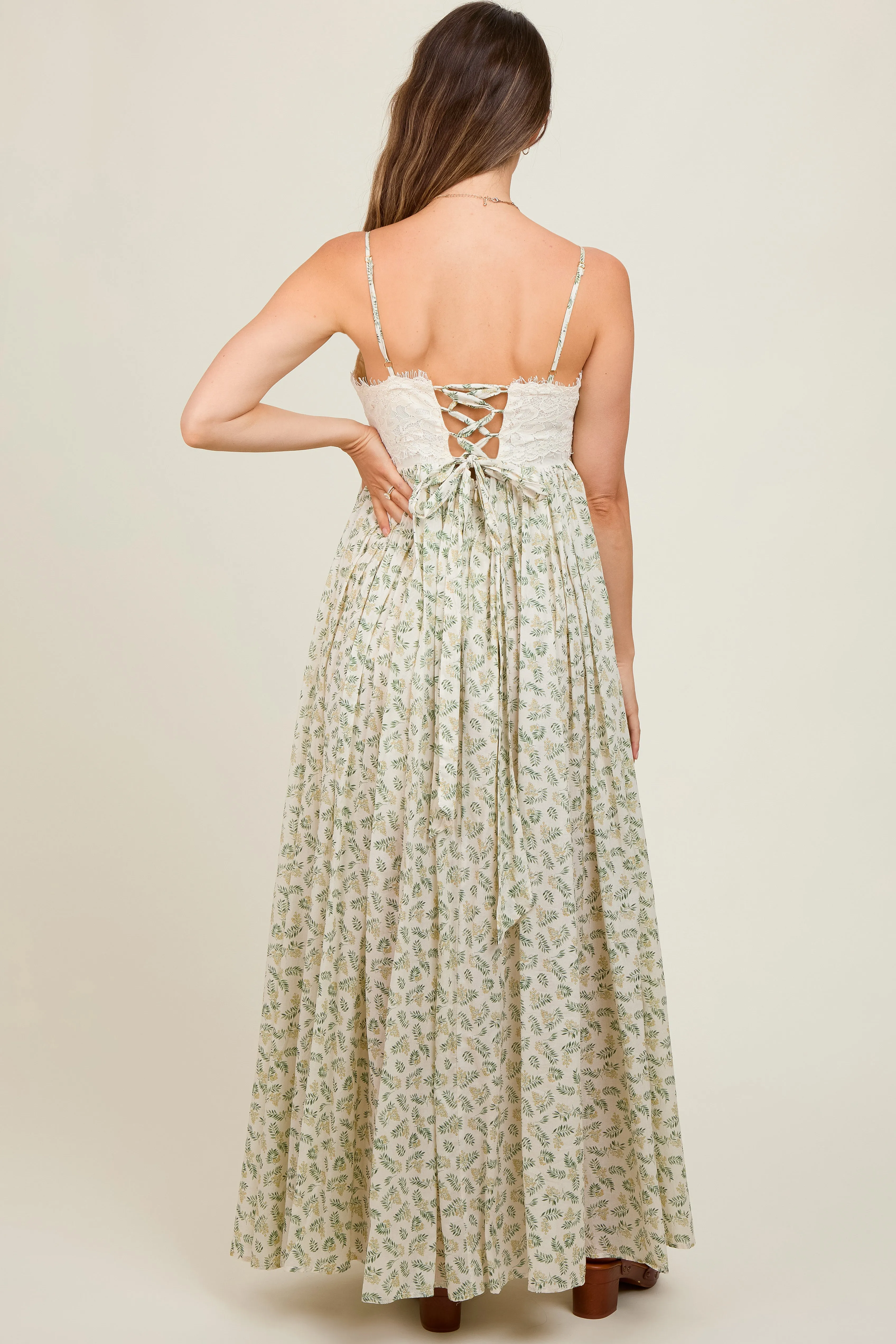 Green Floral Lace Contrast Maternity Maxi Dress sold by Pinkblush product image thumbnail 4