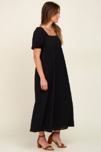 Black Textured Gingham Square Neck Maxi Dress sold by Pinkblush