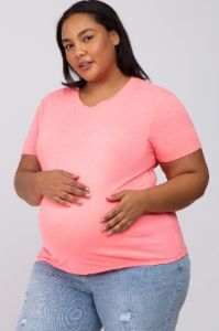 Neon Pink Solid Short Sleeve Plus Maternity Top sold by Pinkblush