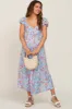 Light Blue Floral Back Cutout Maternity Midi Dress sold by Pinkblush