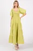 Light Olive Smocked Square Neck Puff Sleeve Tiered Maternity Maxi Dress sold by Pinkblush