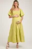 Light Olive Smocked Square Neck Puff Sleeve Tiered Maternity Maxi Dress sold by Pinkblush