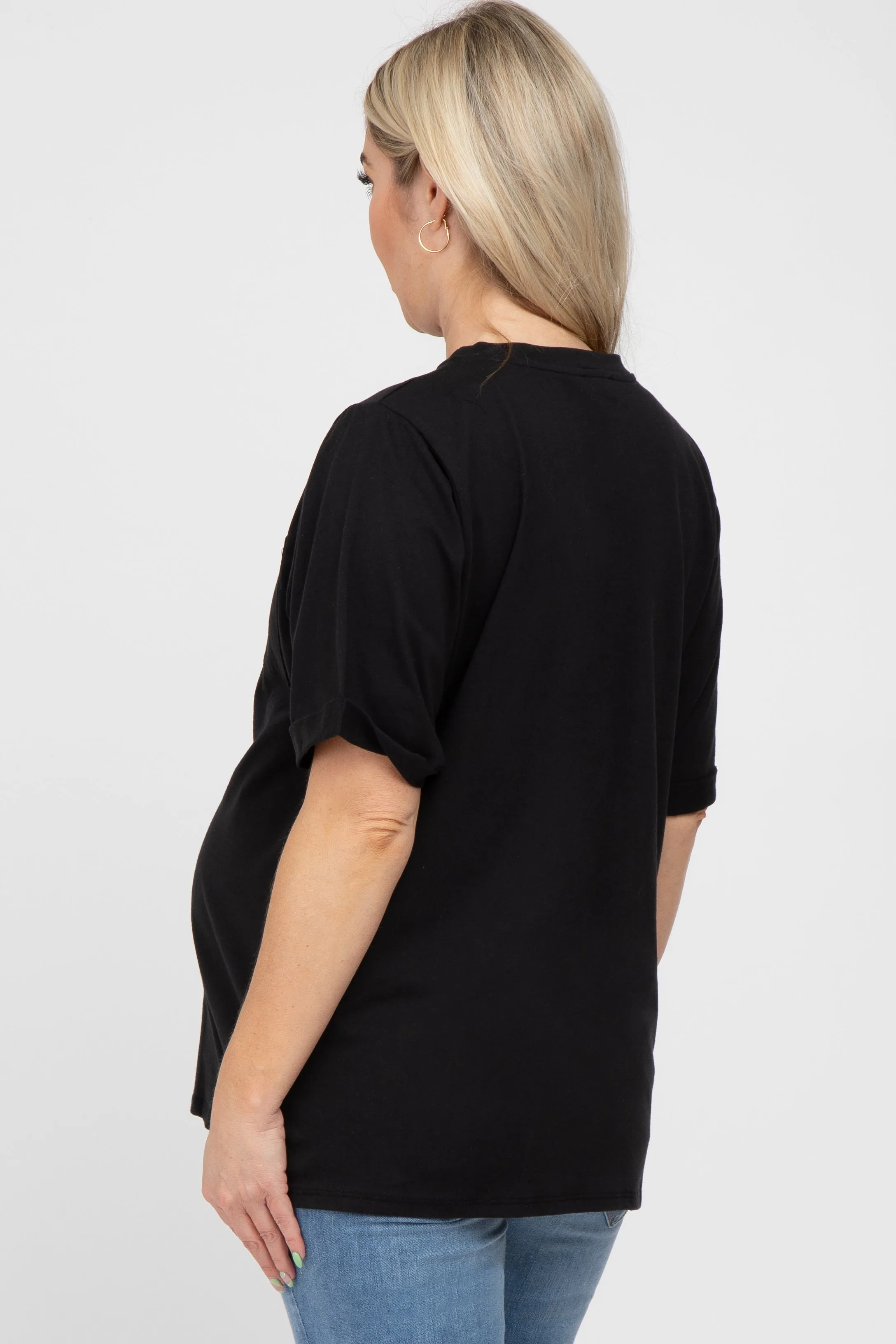 Black Oversized Pocket Front Short Sleeve Maternity Top sold by Pinkblush product image thumbnail 3