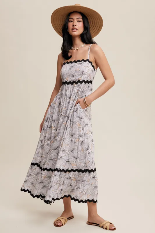 Taupe Floral Wavy Trim Maxi Dress sold by Pinkblush