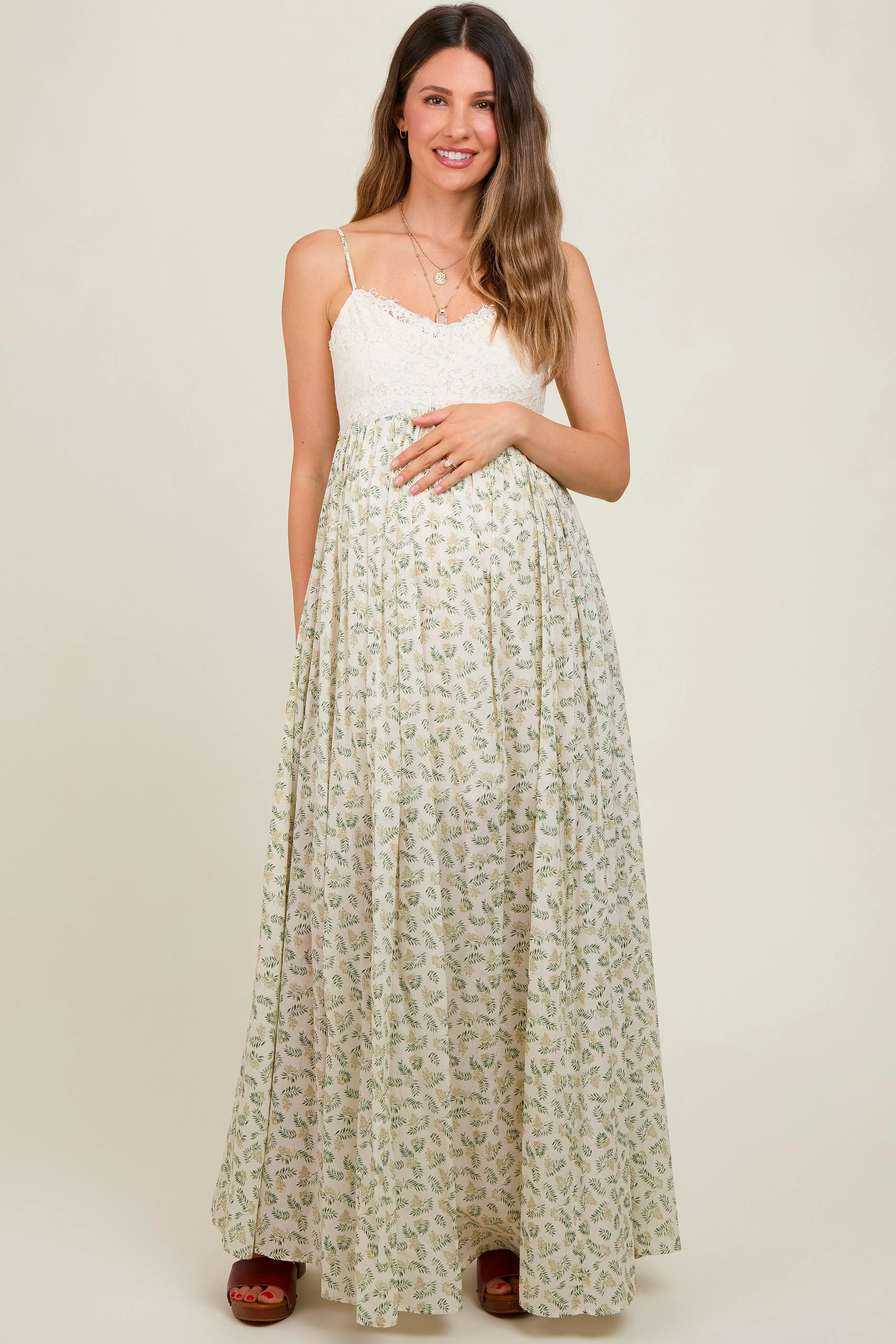 Green Floral Lace Contrast Maternity Maxi Dress sold by Pinkblush product image thumbnail 2