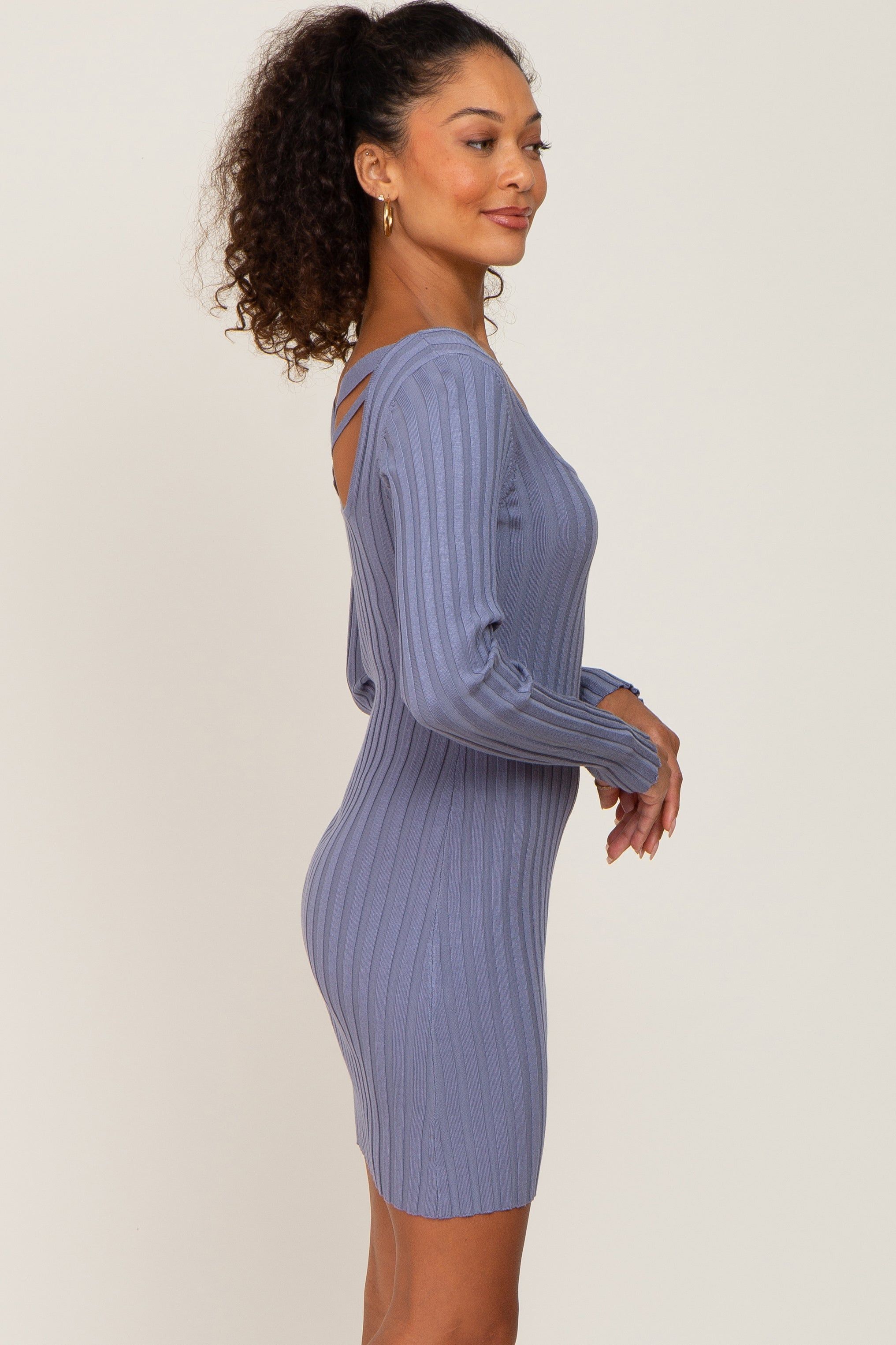 Blue Ribbed Fitted Mini Dress sold by Pinkblush product image thumbnail 2