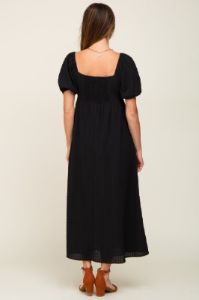 Black Textured Gingham Square Neck Maxi Dress sold by Pinkblush