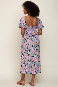Multicolor Floral Puff Sleeve Midi Dress sold by Pinkblush