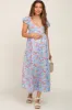 Light Blue Floral Back Cutout Maternity Midi Dress sold by Pinkblush
