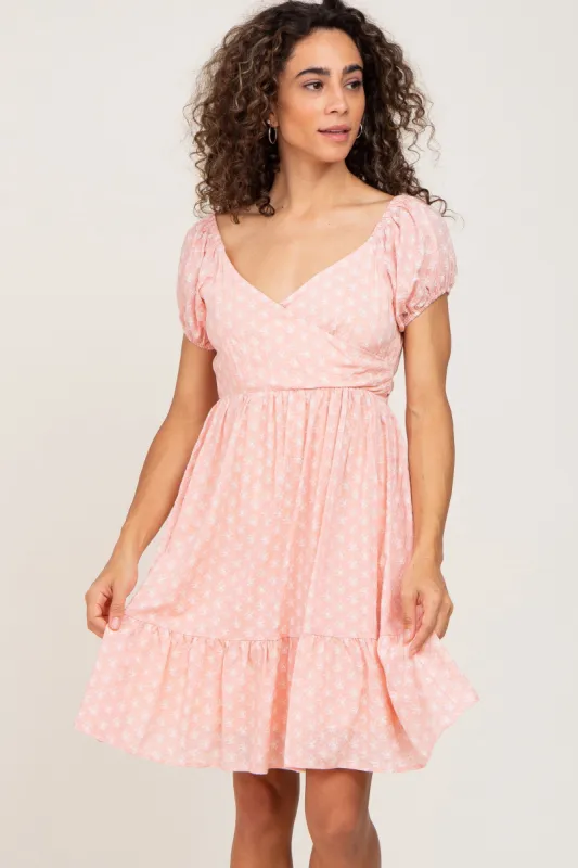Pink Floral Wrap Puff Sleeve Dress sold by Pinkblush