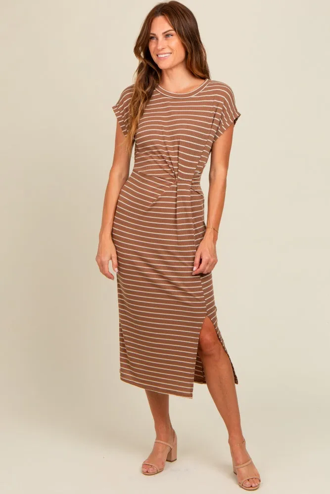 Brown Striped Gathered Waist Dress sold by Pinkblush product image thumbnail 2