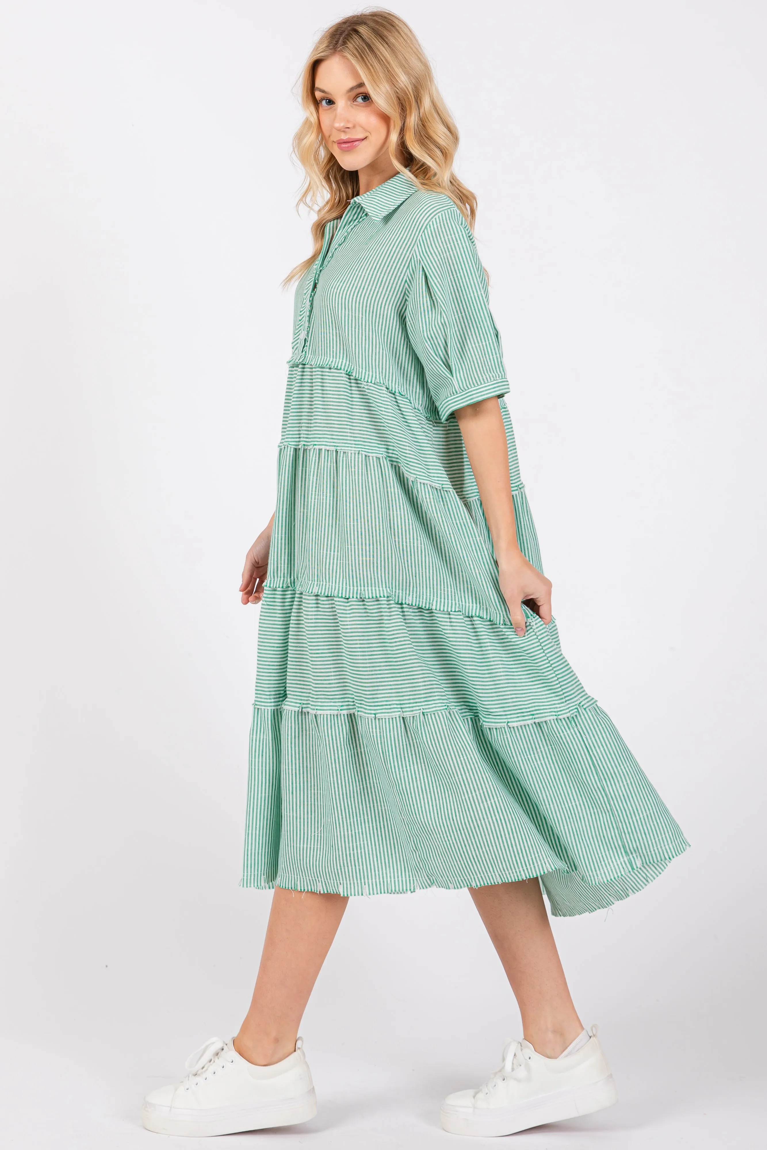 Jade Striped Tiered Raw Hem Midi Dress sold by Pinkblush product image thumbnail 2