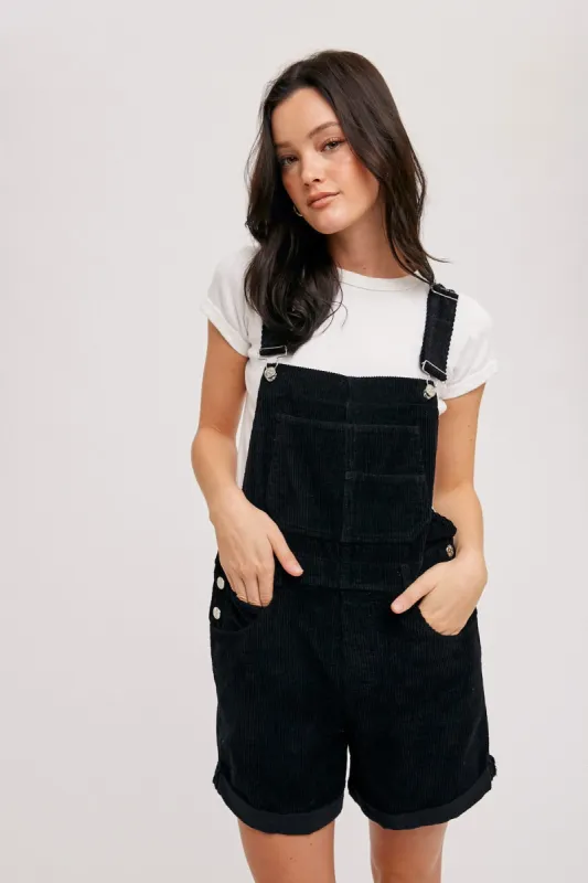 Black Corduroy Short Overalls sold by Pinkblush
