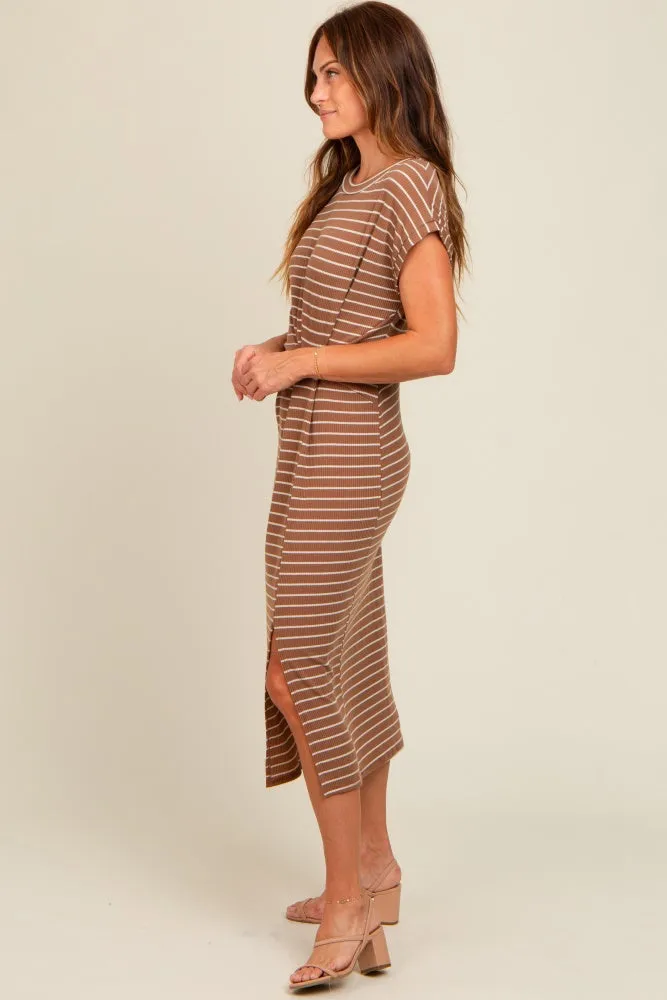 Brown Striped Gathered Waist Dress sold by Pinkblush product image thumbnail 3