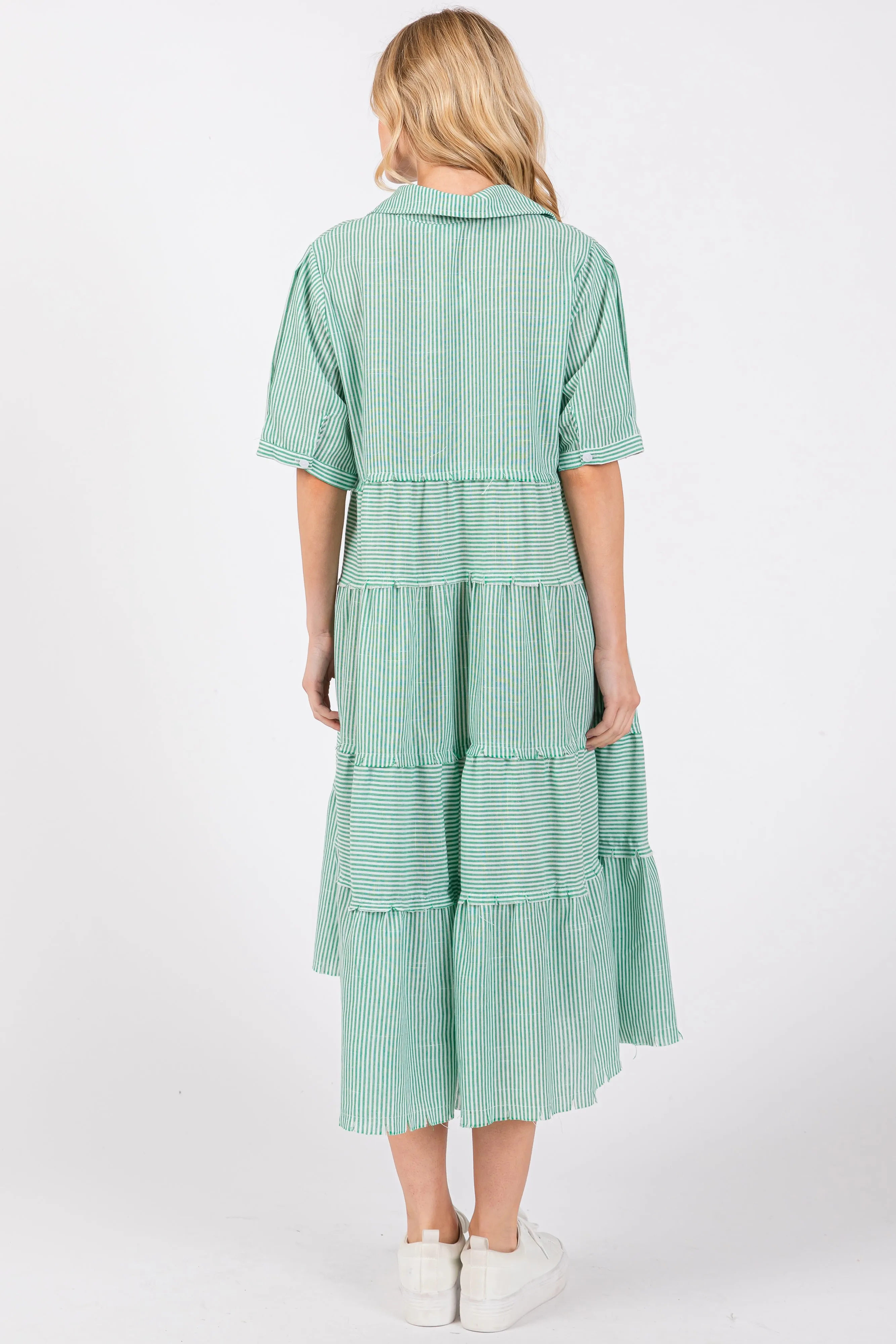 Jade Striped Tiered Raw Hem Midi Dress sold by Pinkblush product image thumbnail 3
