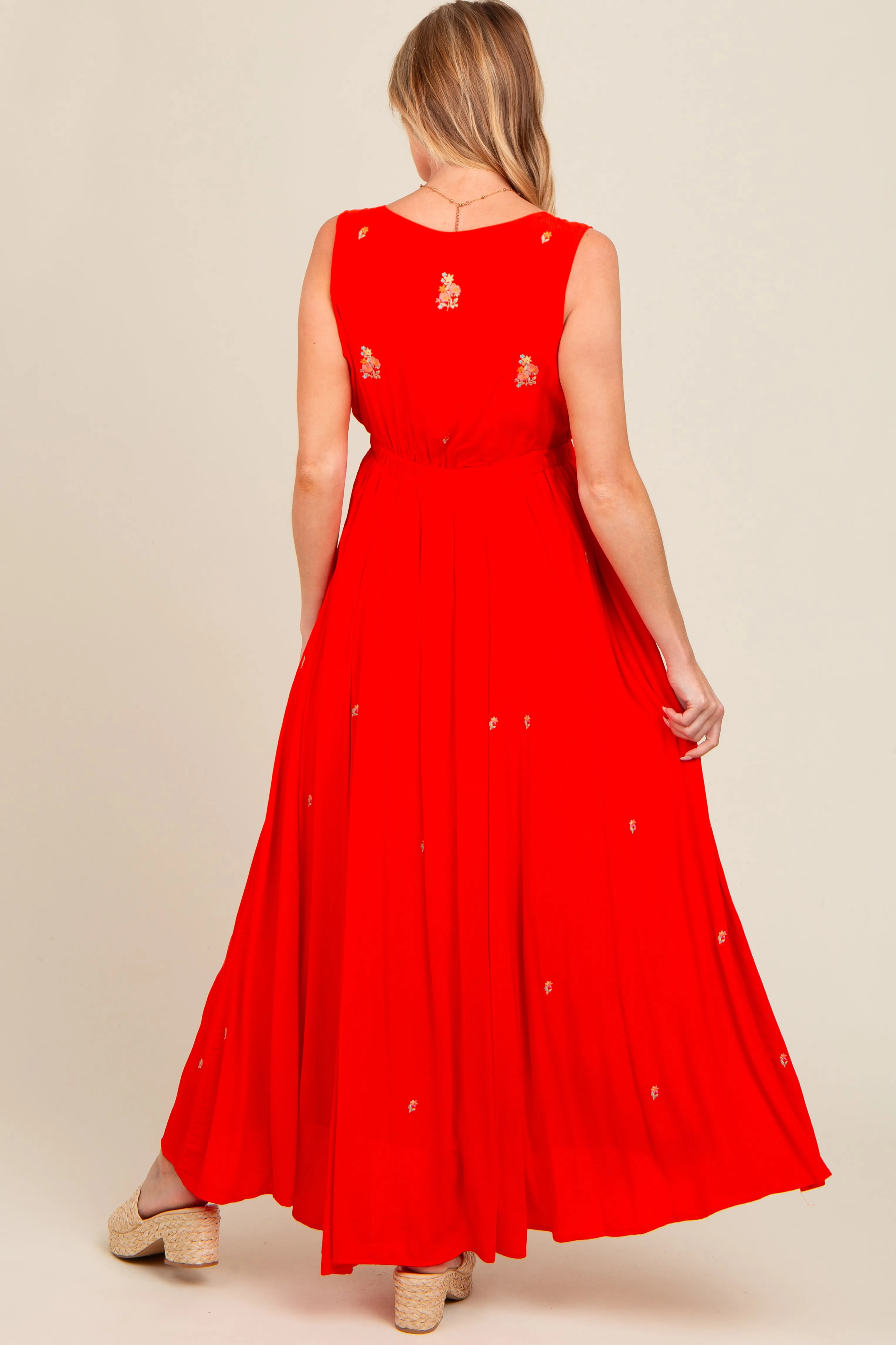 Coral Floral Embroidered Sleeveless Maternity Maxi Dress sold by Pinkblush product image thumbnail 4