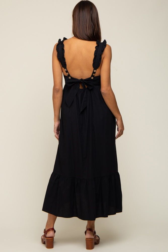 Black Ruffle Accent Back Tie Maternity Midi Dress sold by Pinkblush product image thumbnail 3