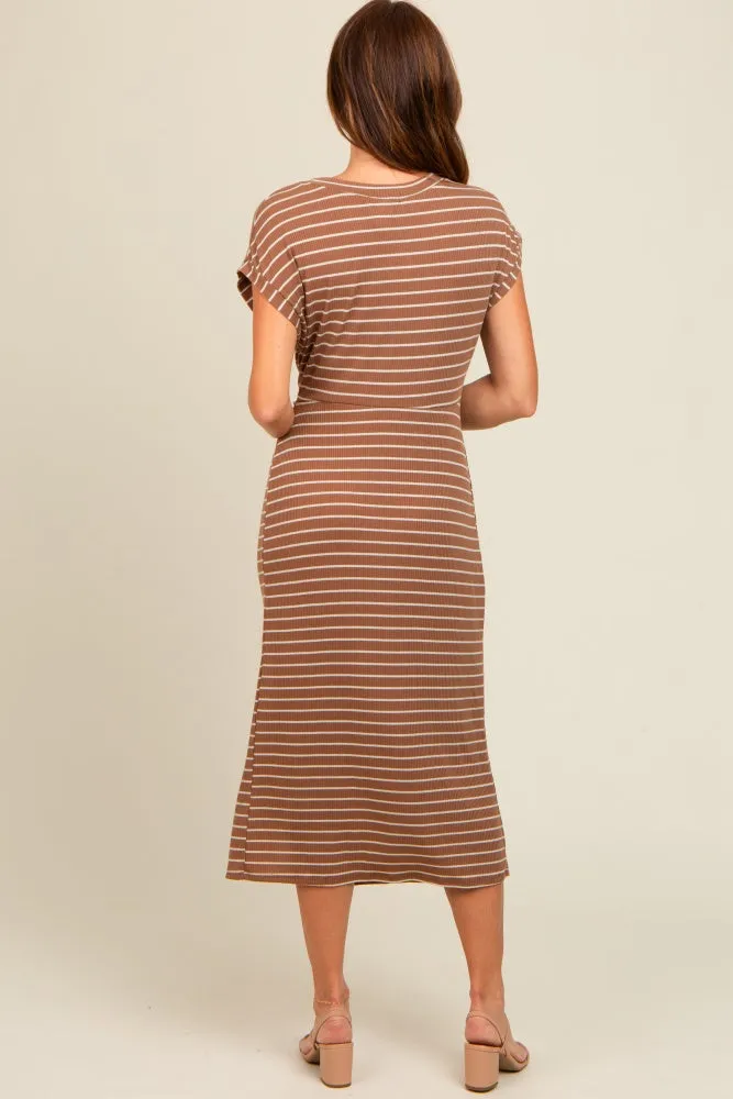 Brown Striped Gathered Waist Dress sold by Pinkblush product image thumbnail 4