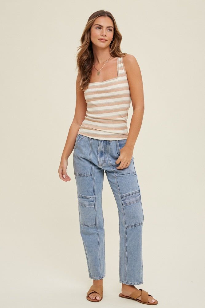 Taupe Striped Ribbed Sleeveless Top sold by Pinkblush product image thumbnail 2