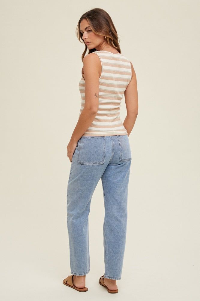 Taupe Striped Ribbed Sleeveless Top sold by Pinkblush product image thumbnail 4