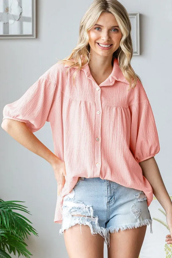 Light Pink Collared Button Down Blouse sold by Pinkblush