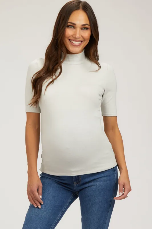 Beige Short Sleeve Turtleneck Maternity Top sold by Pinkblush