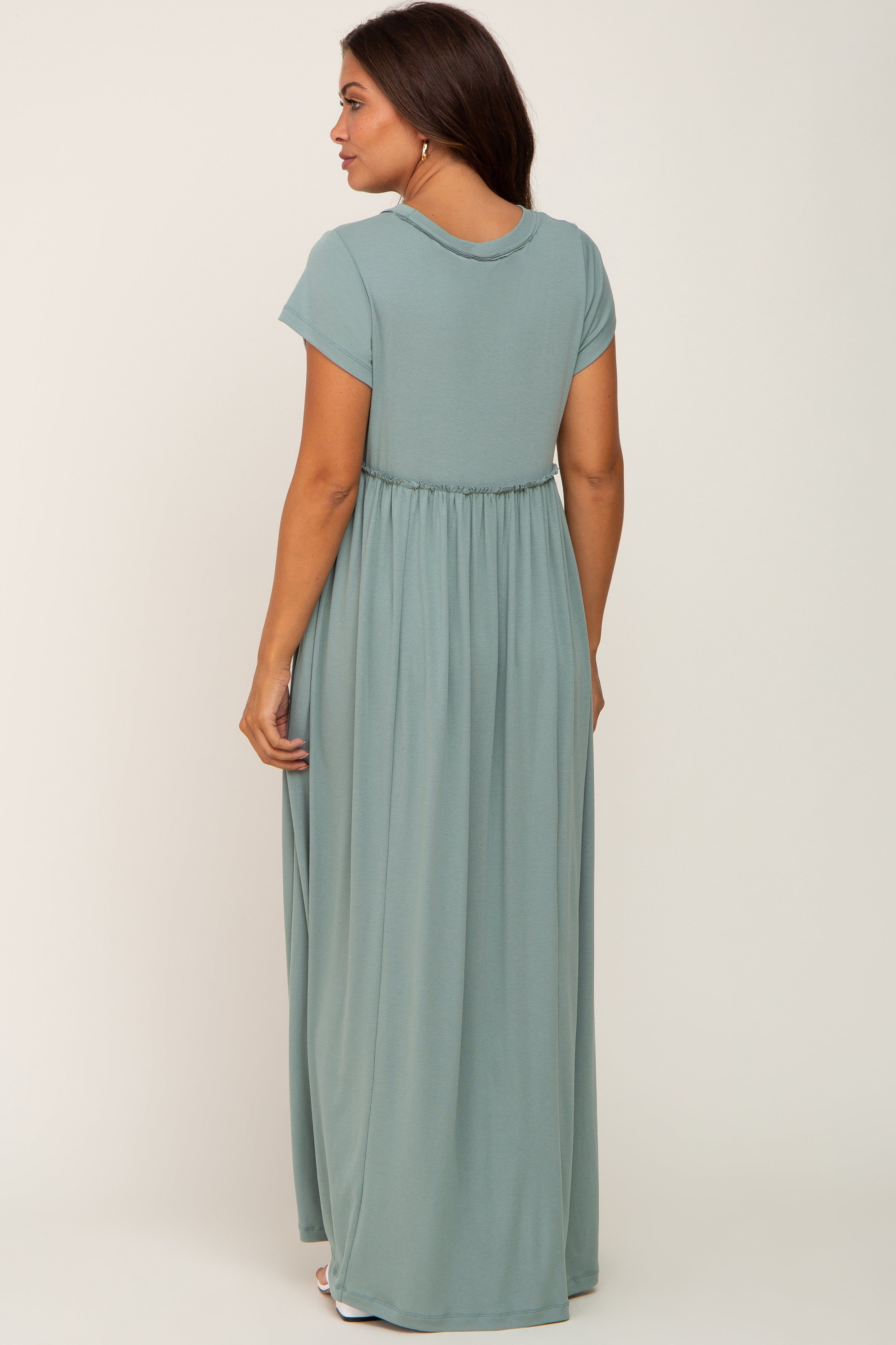 Sage Short Sleeve Babydoll Maternity Maxi Dress sold by Pinkblush product image thumbnail 3
