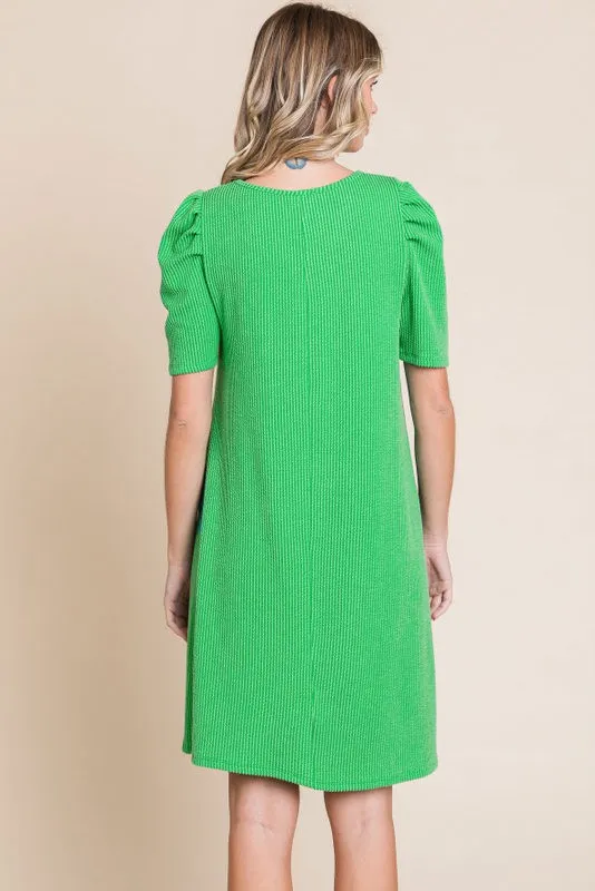 Green Washed Ribbed Puff Sleeve Dress sold by Pinkblush product image thumbnail 2
